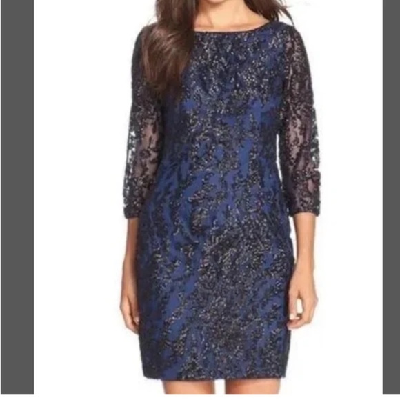Aidan mattox sz 0 heavily sequined Elegant Navy Blue Dress cocktail - Picture 1 of 13